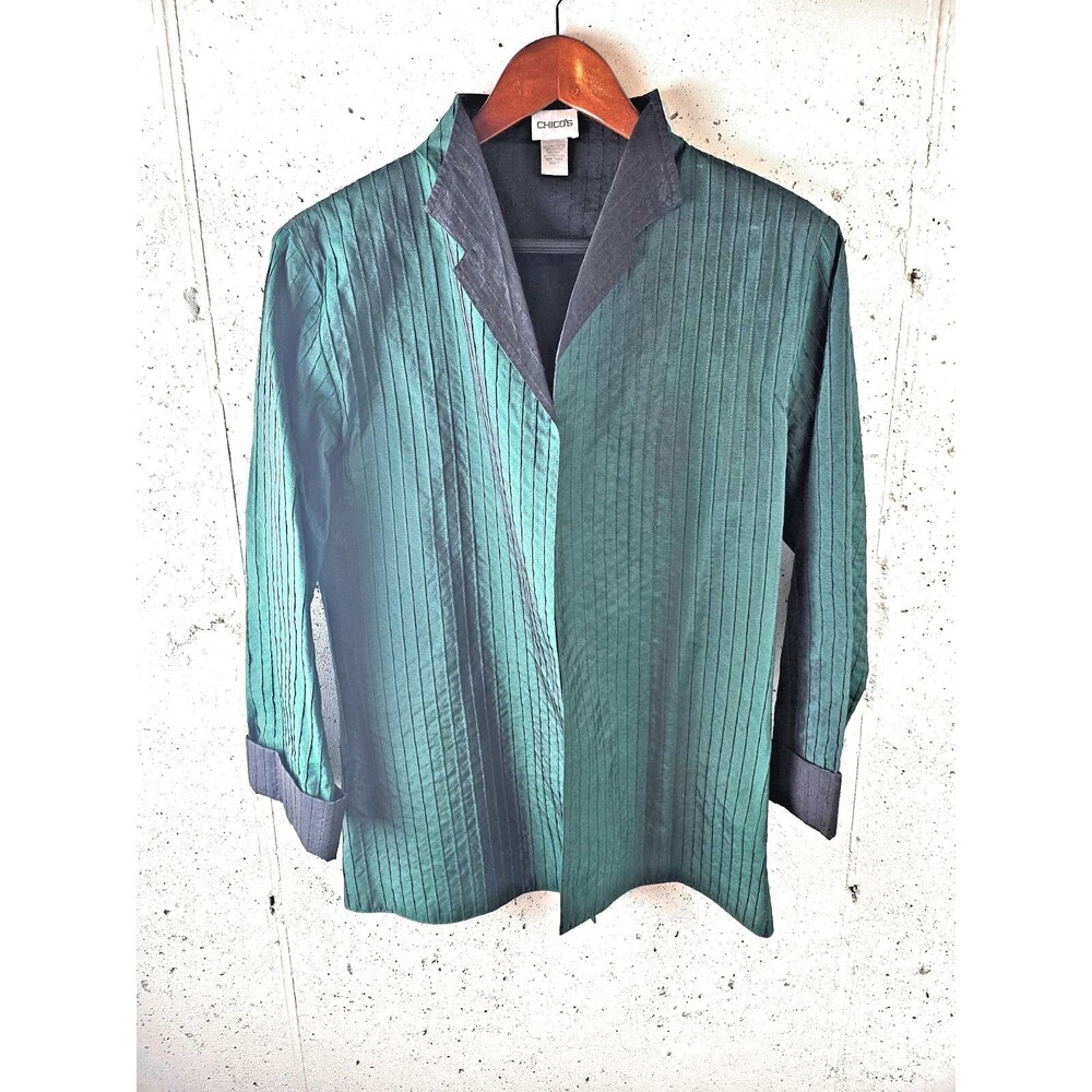 Chico's Lightweight Jacket Forrest Green & Black Ribbed Women's sz 1 M/8